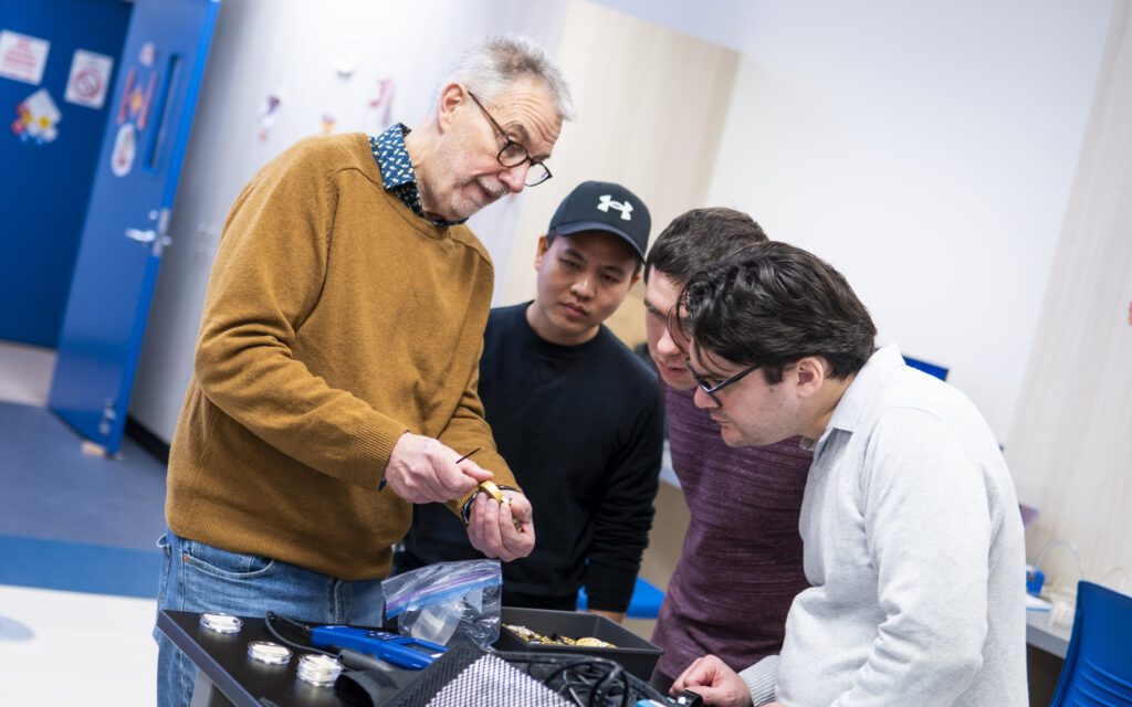 Dr. Hugh Davies engaging with students during his weekly lab session as part of the course SPPH 562: Chemical and Biological Hazard Measurement, February 2024